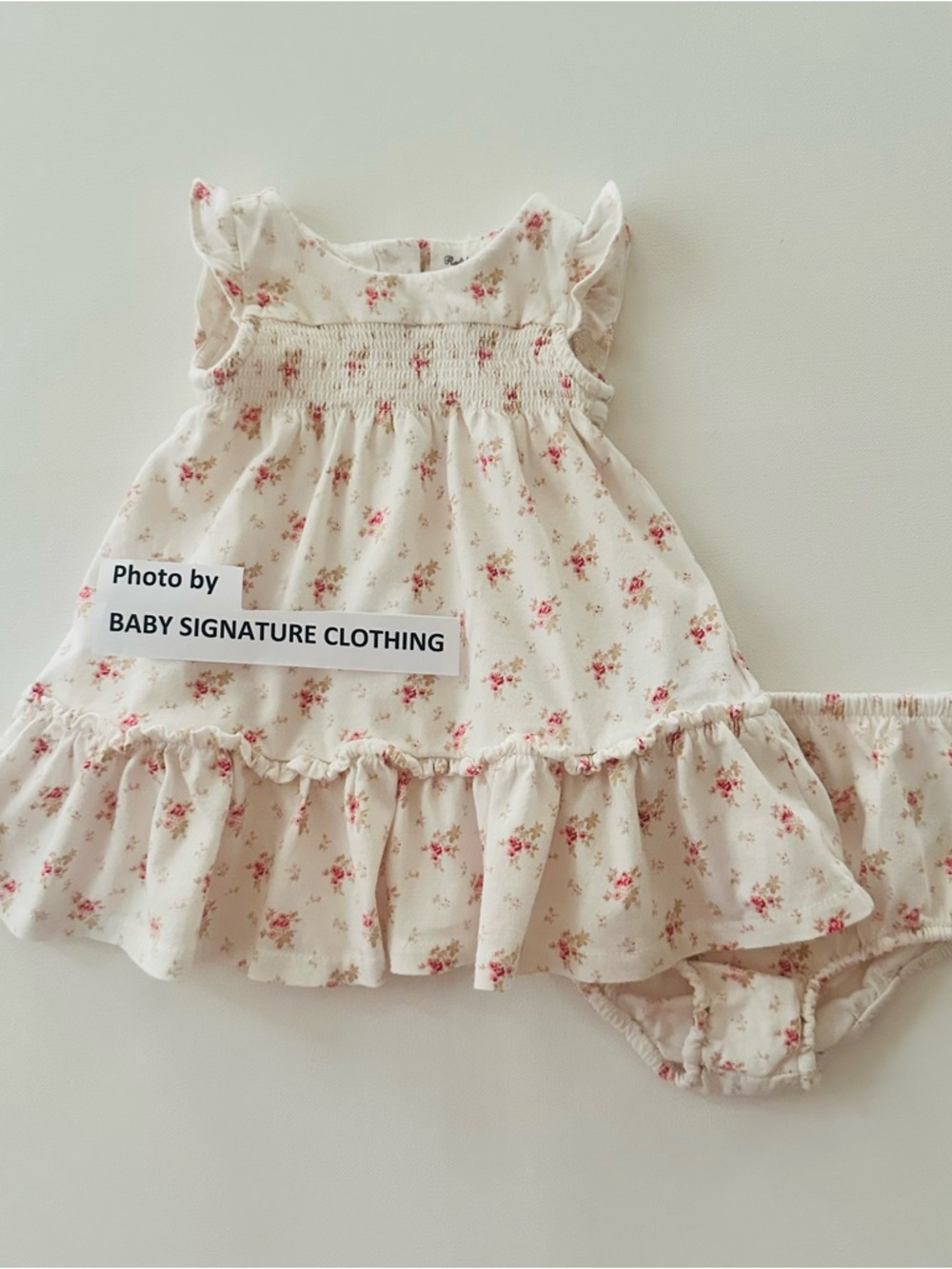 Ralph Lauren 3 Months Baby Girl Cream Pink Floral Ruffle Dress Spring Summer